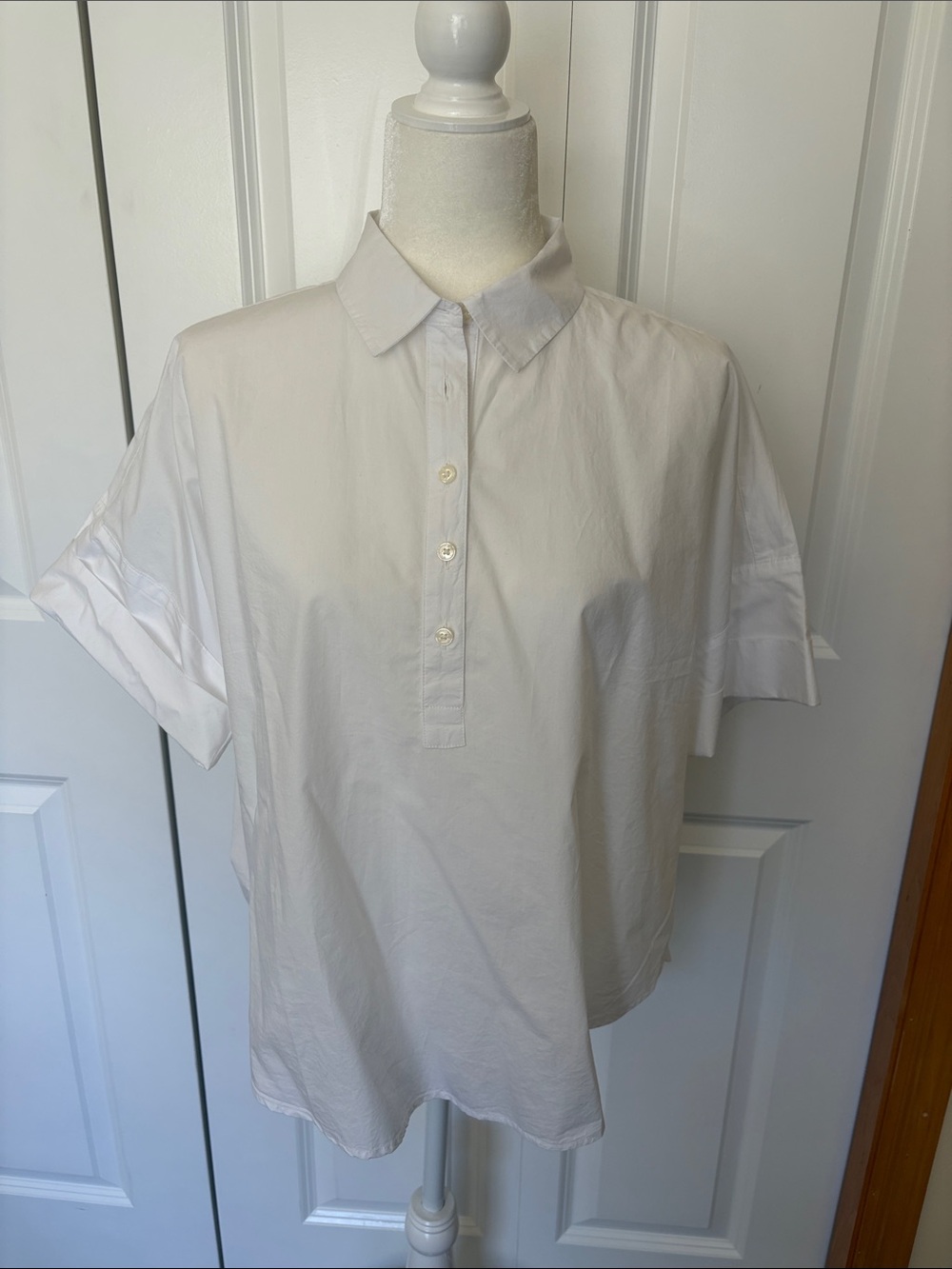 LOFT White Short-Sleeve Button Polo Blouse